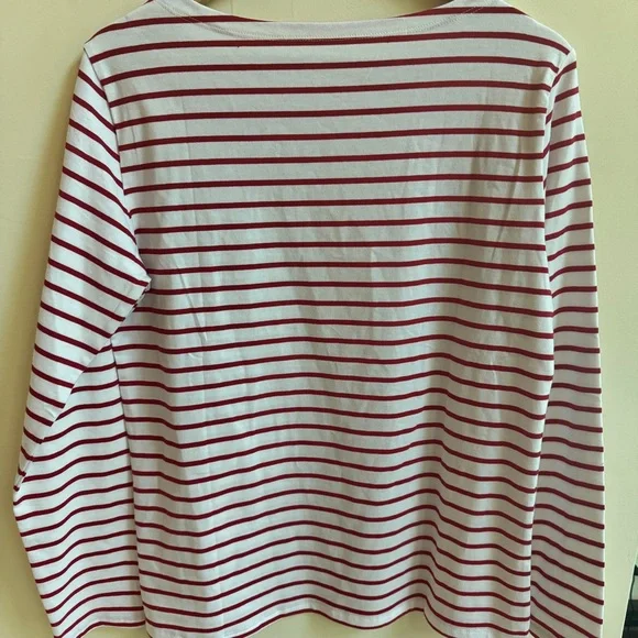 Lily Coco Red White Stripe Boat Neck Long Sleeve Cotton Womens Size L T Shirt - Picture 7 of 14